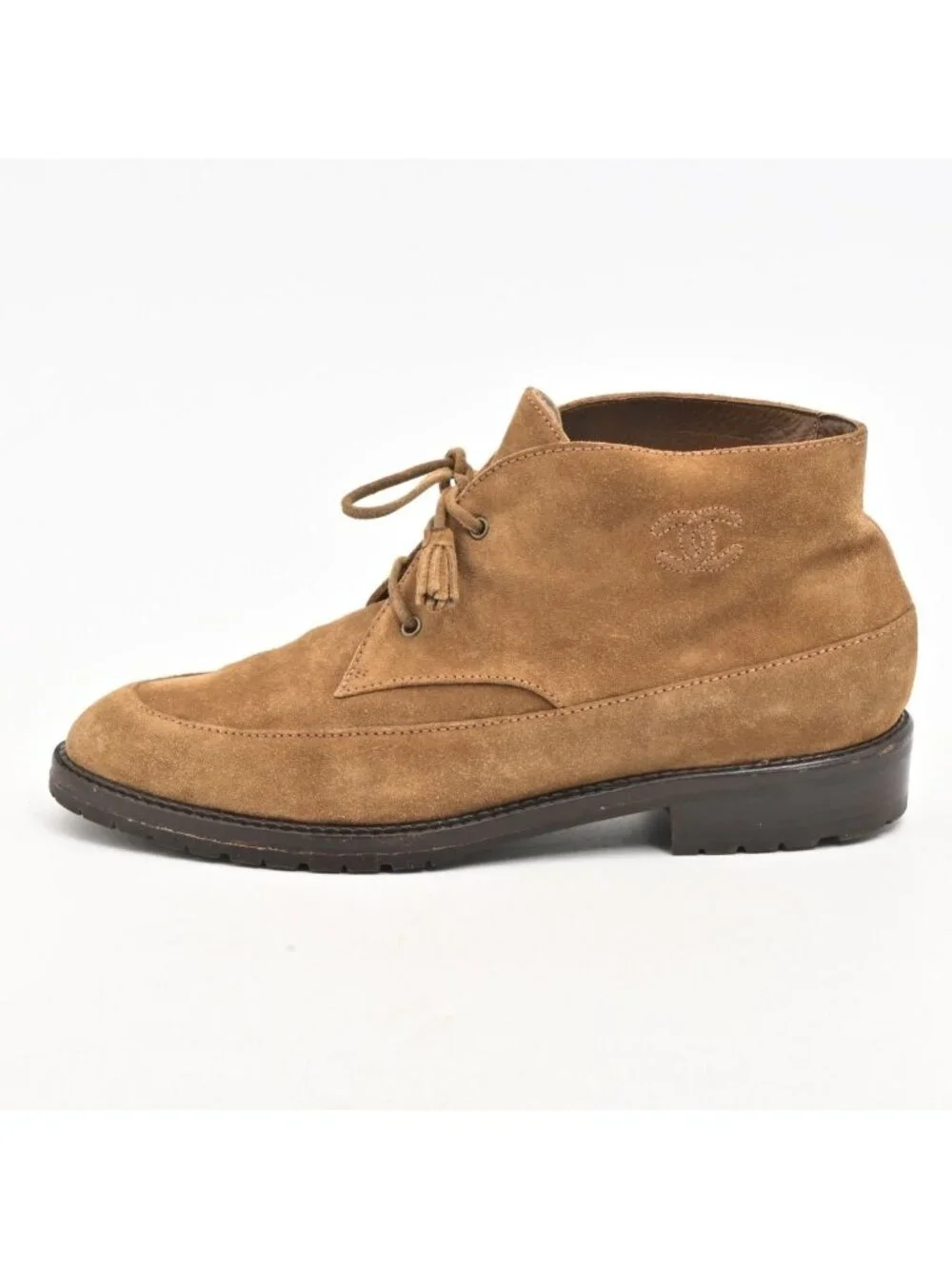 Chanel Short Boots Brown Lace-up CC Logo Tassel